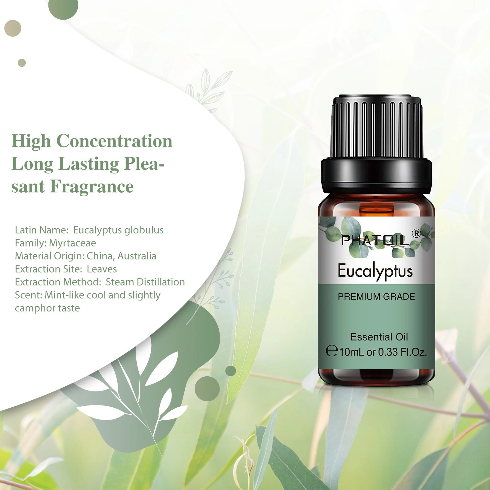 PHATOIL Natural Plant Essential Oil 10ml Eucalyptus Lavender Bergamot Vanilla Peppermint 1PCS Aroma Essential Oils For Diffuser Breezeade