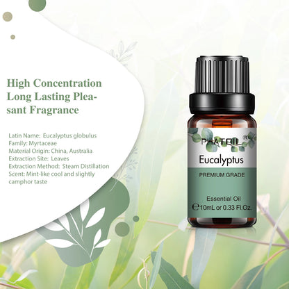 PHATOIL Natural Plant Essential Oil 10ml Eucalyptus Lavender Bergamot Vanilla Peppermint 1PCS Aroma Essential Oils For Diffuser Breezeade